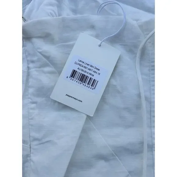 Peppermayo Exclusive - Larnie Linen Mini Dress - White Size 14 NWT - Picture 7 of 8